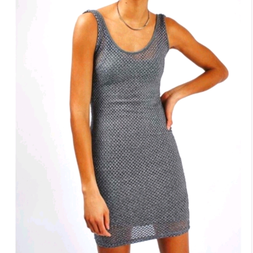 TOPSHOP GRAY FISHNET OVERLAY BODYCON DRESS GOTH 2